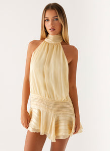 Striped High Halter Neck Sleeveless Drop Waist Ruffle Mini Dress 6