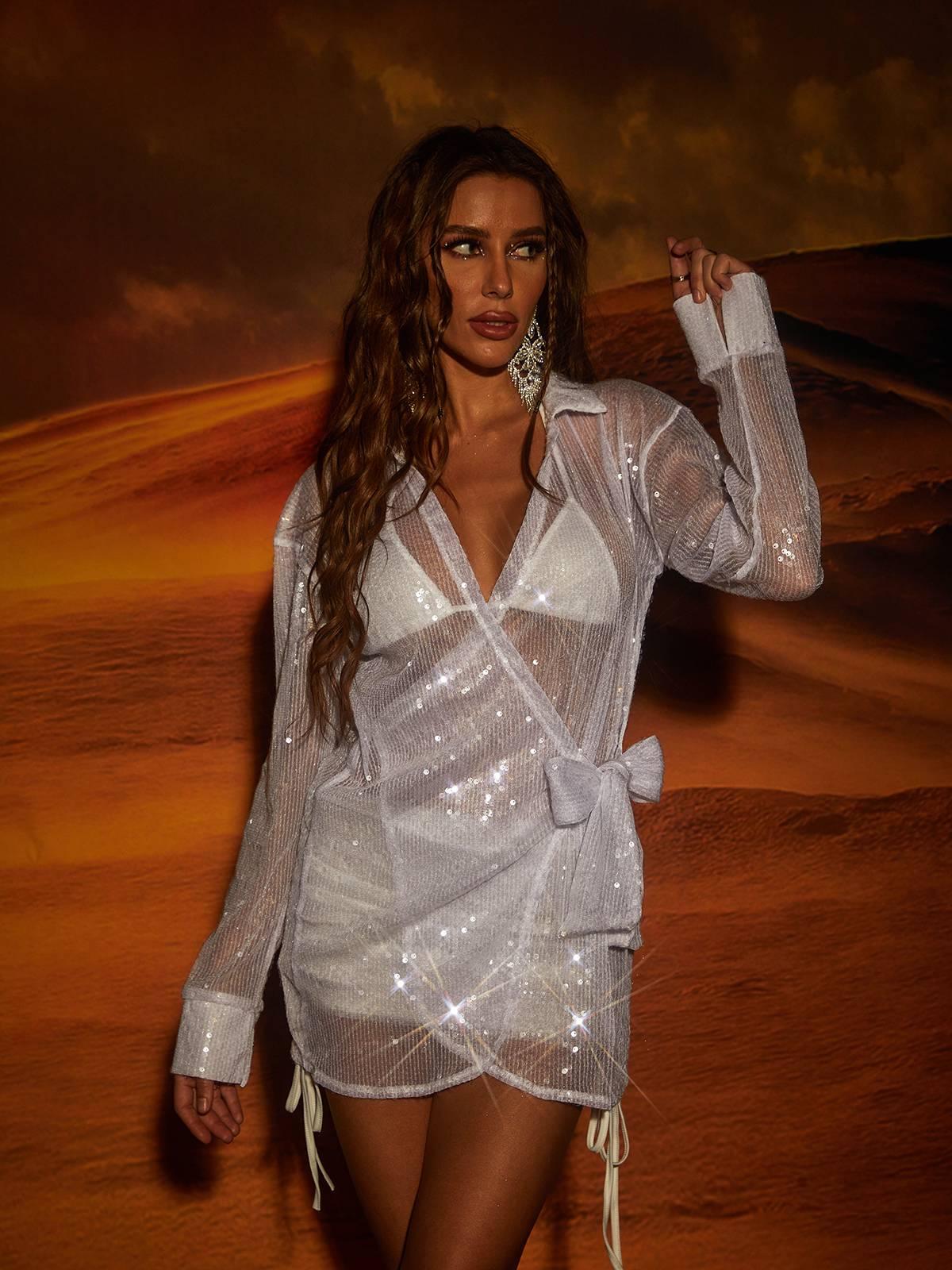 Sequin Long Sleeve Midi Dress - View 2