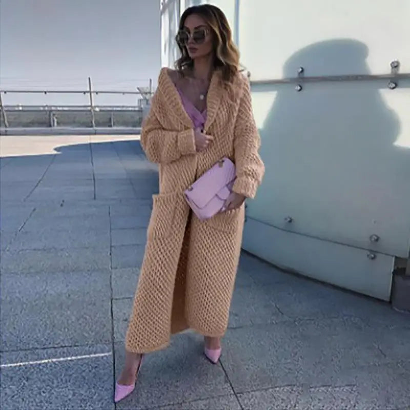 Hooded Chunky Knit Open Front Longline Cardigan Coat 2