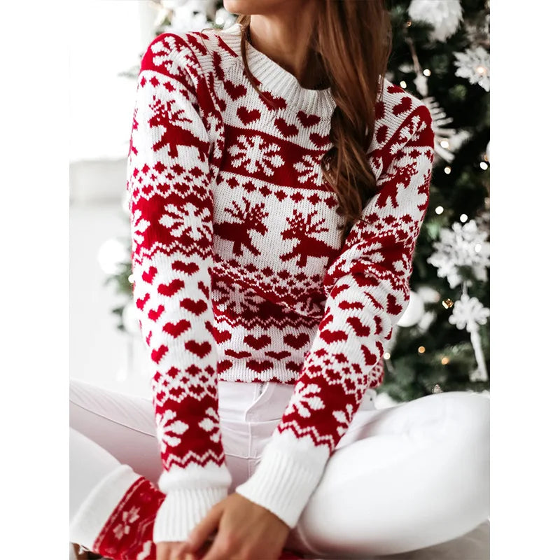 Reindeer Snowflake Fair Isle Crew Neck Christmas Sweater 3