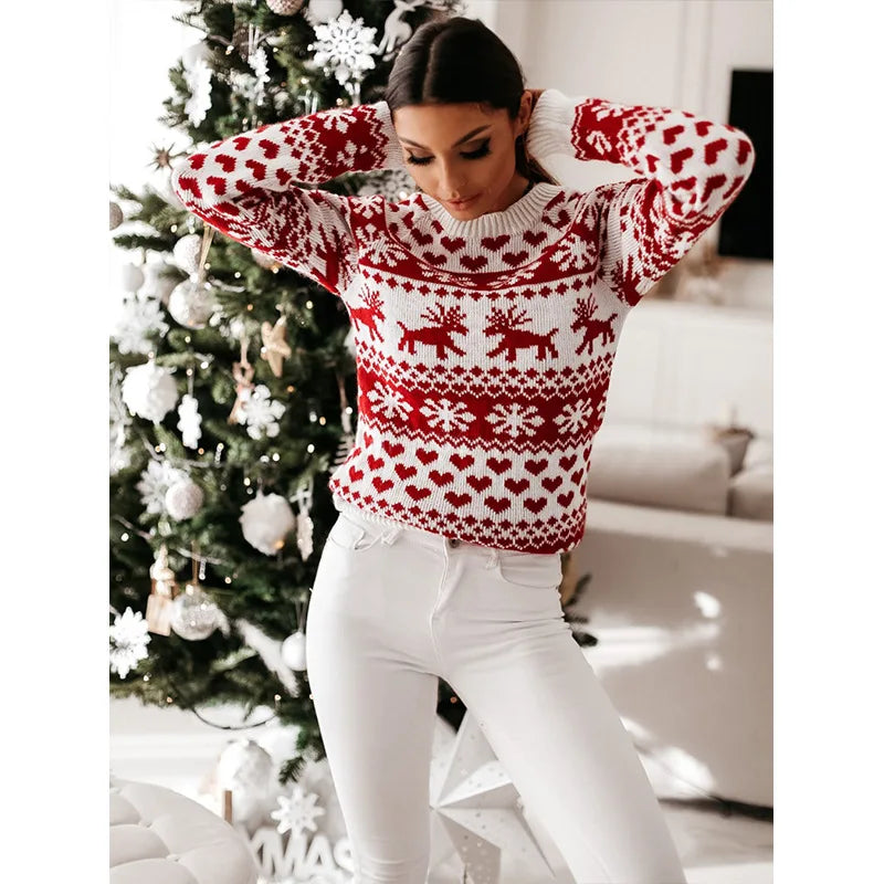Reindeer Snowflake Fair Isle Crew Neck Christmas Sweater 5