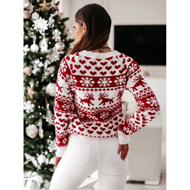 Reindeer Snowflake Fair Isle Crew Neck Christmas Sweater 6