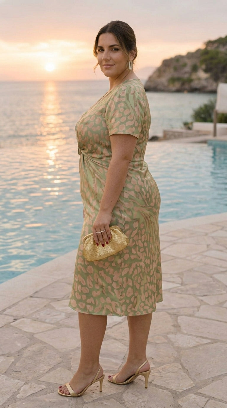 Animal Print V-Neck Short Sleeve Twist Front Midi Dress 5