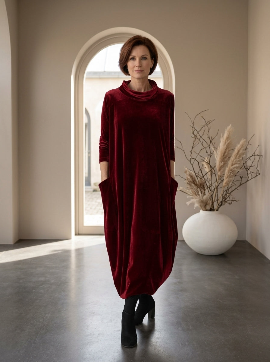 Cowl Neck Long Sleeve Velvet Cocoon Maxi Dress 5