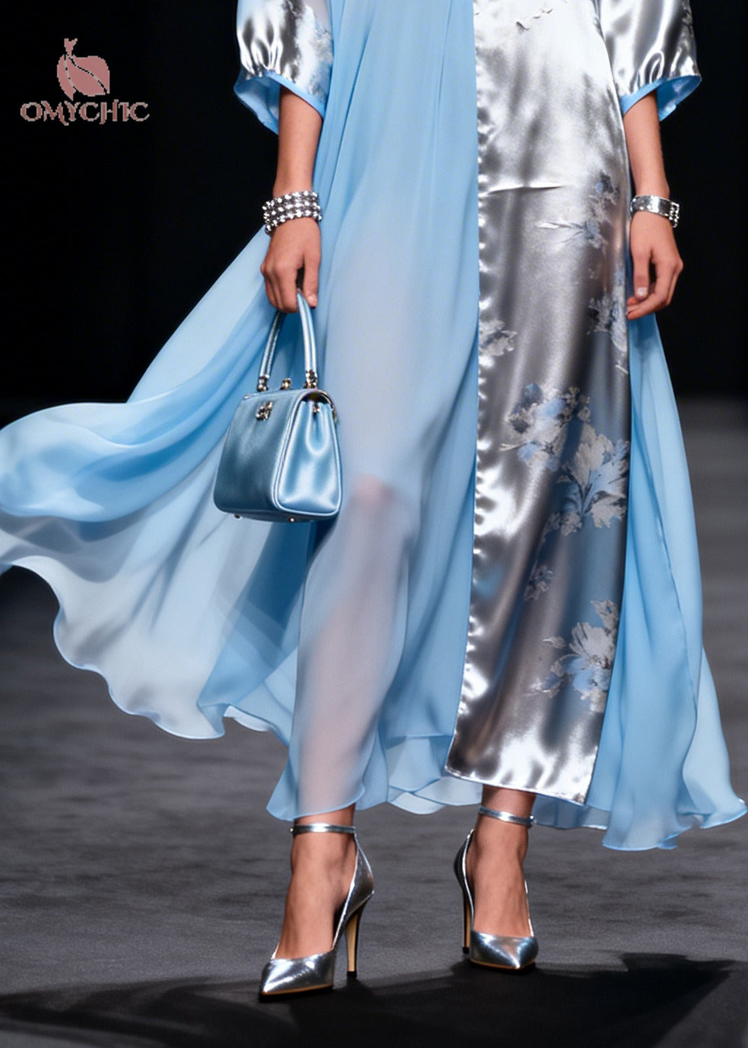 Floral Print Split Panel Deep V-Neck Kimono Sleeve Sheer Maxi Dress - View 4