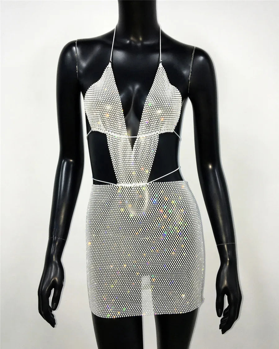 Mesh Halter Neck Cut Out Backless Bodycon Mini Dress - View 7