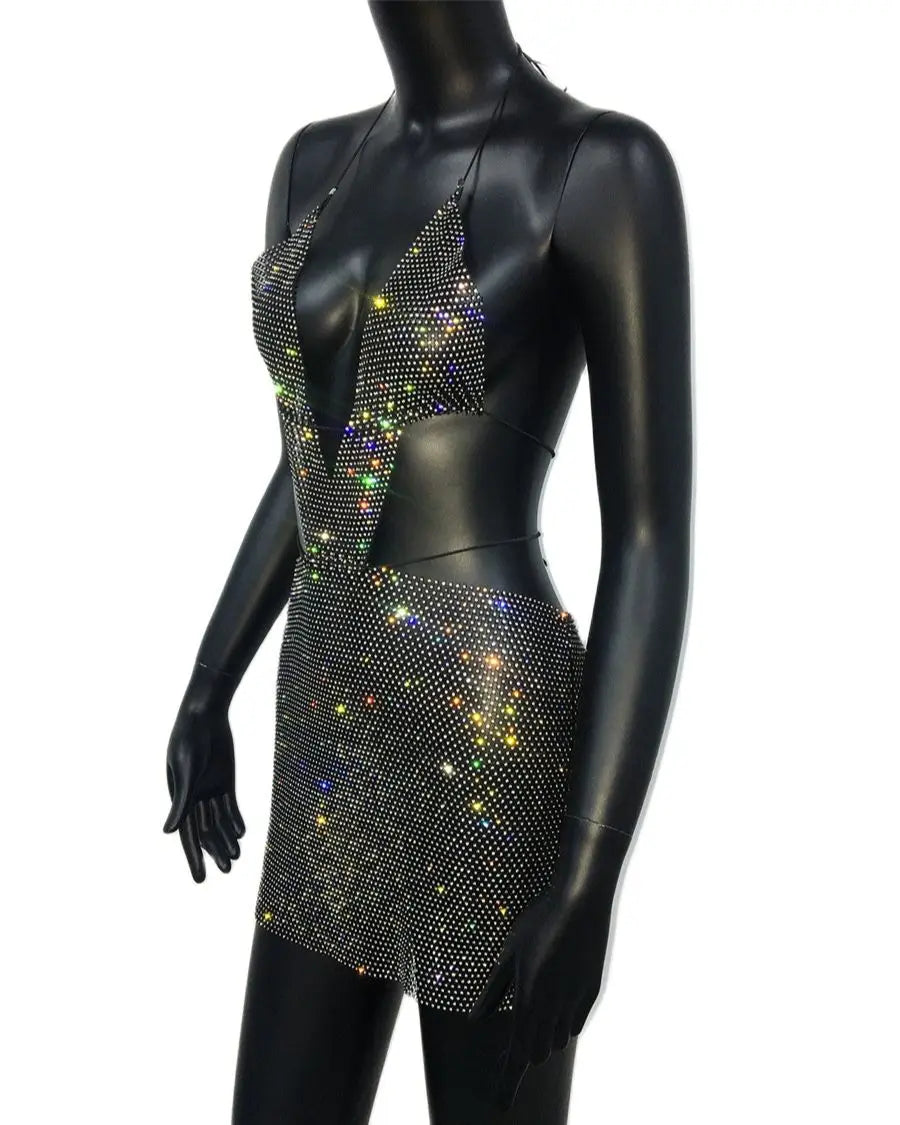 Mesh Halter Neck Cut Out Backless Bodycon Mini Dress - View 5
