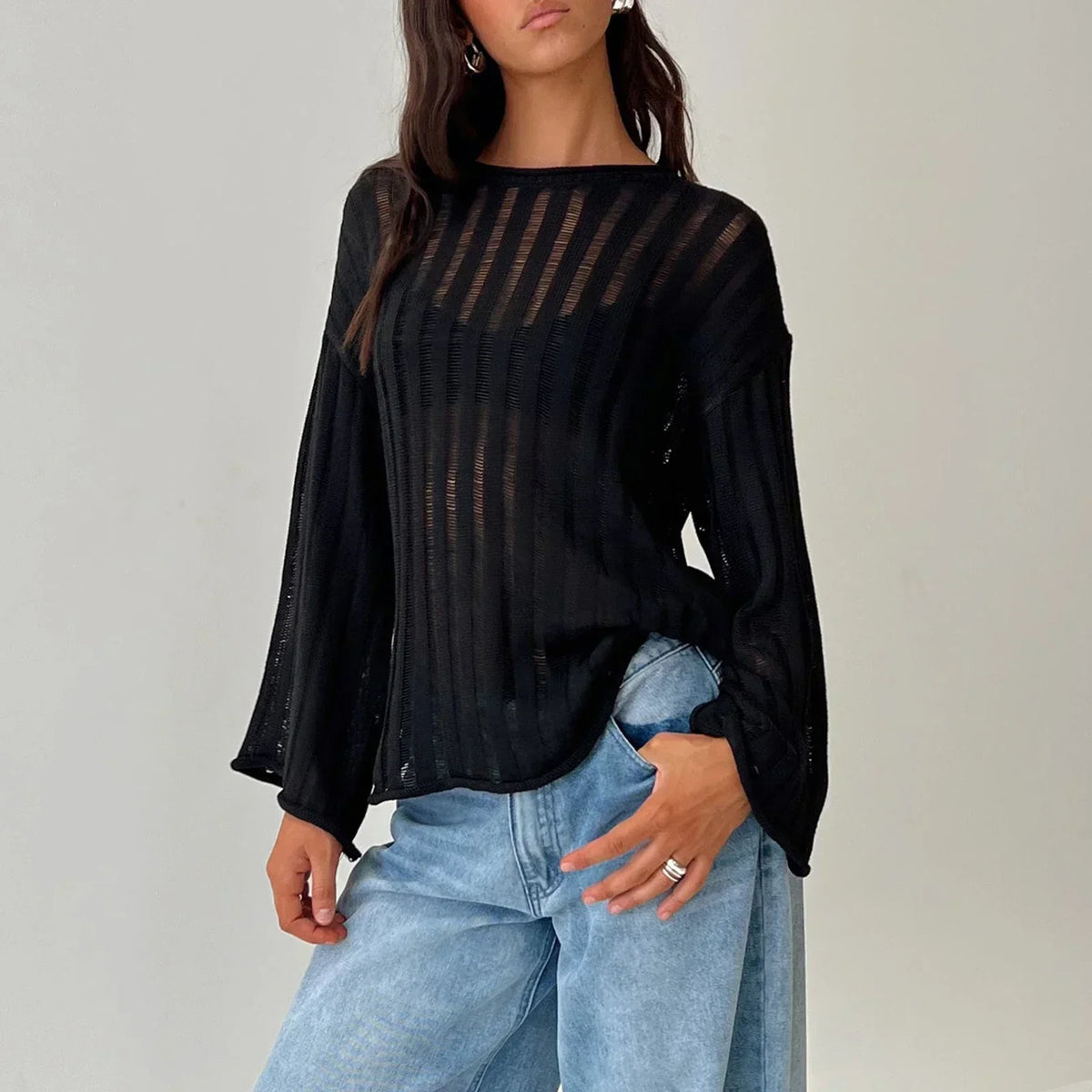 Solid Color Loose Warm Sweater Black / S