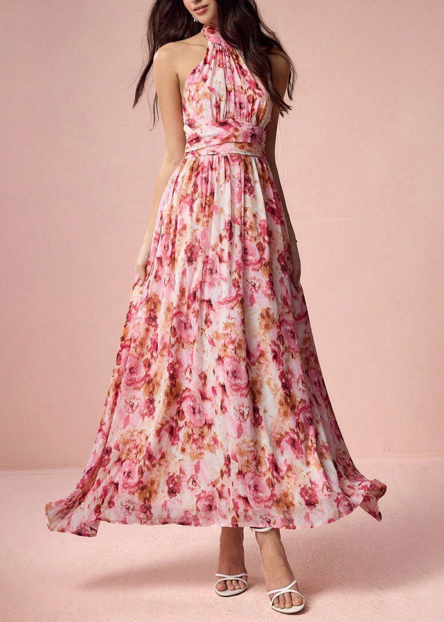 Halter Neck Pleated Cinched Waist A-Line Maxi Dress - View 2