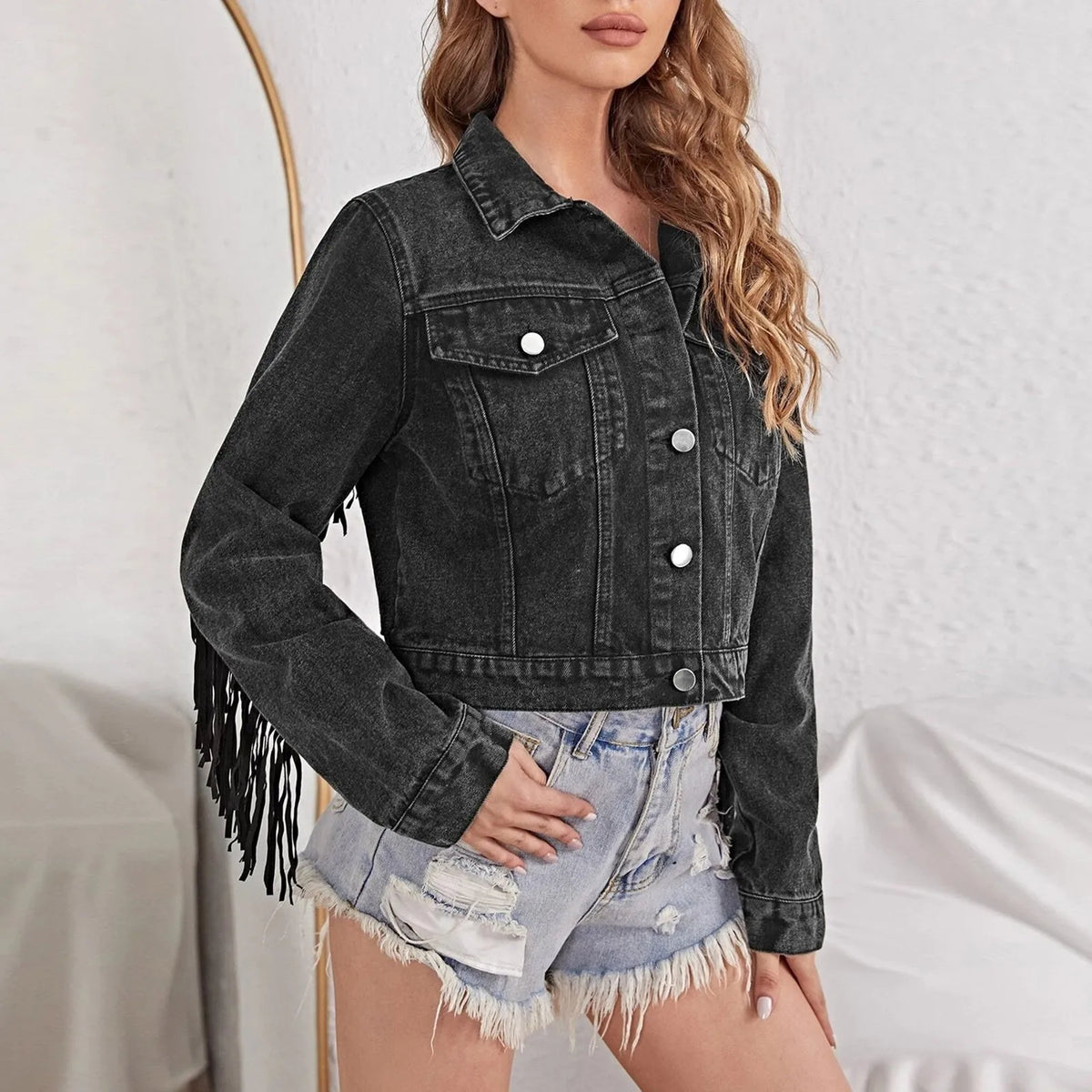 Fringe Cropped Long Sleeve Fringe Cropped Jacket