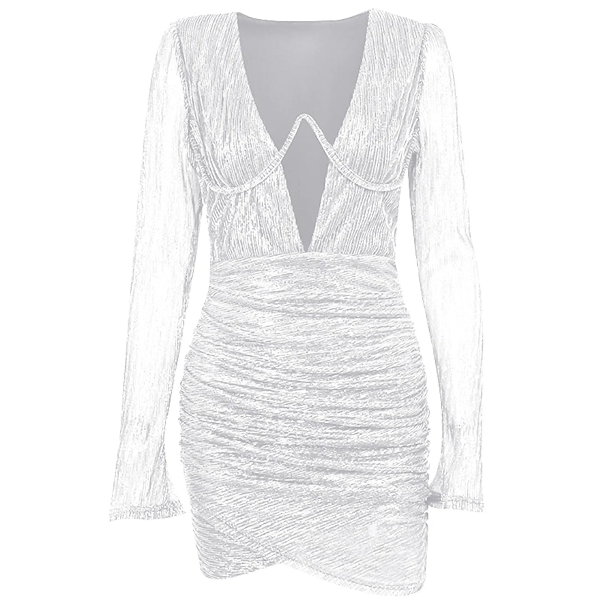 Glitter Deep V-Neck Long Sleeve Cut Out Bodycon Mini Party Dress - View 5