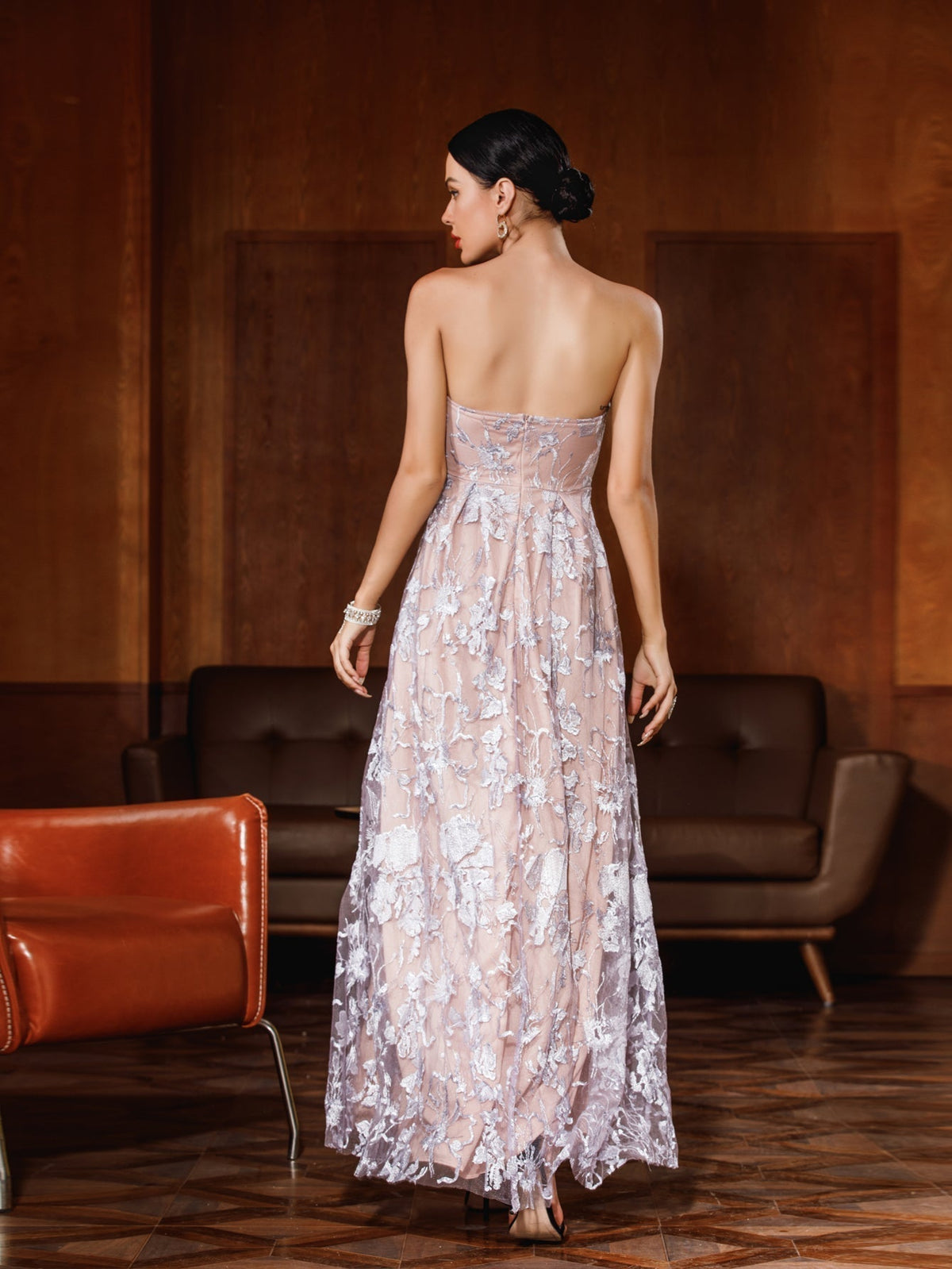 Women Sexy Strapless Backless Lace Slit Party Dress - View 6