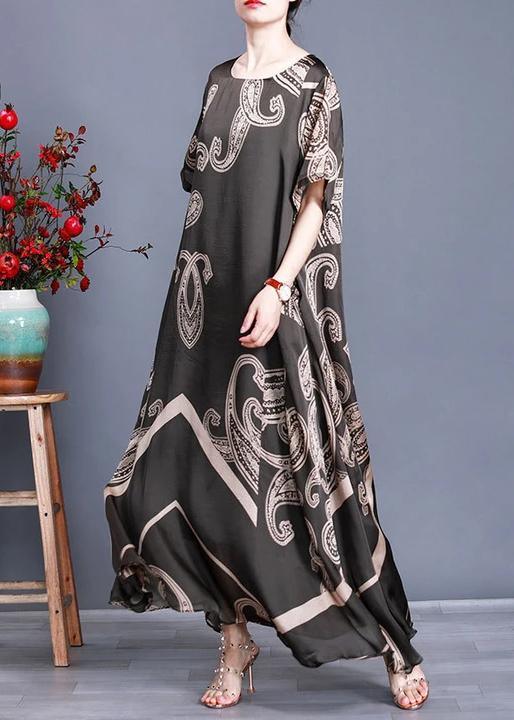 Paisley Print Short Sleeve Crew Neck Loose Maxi Dress - View 2