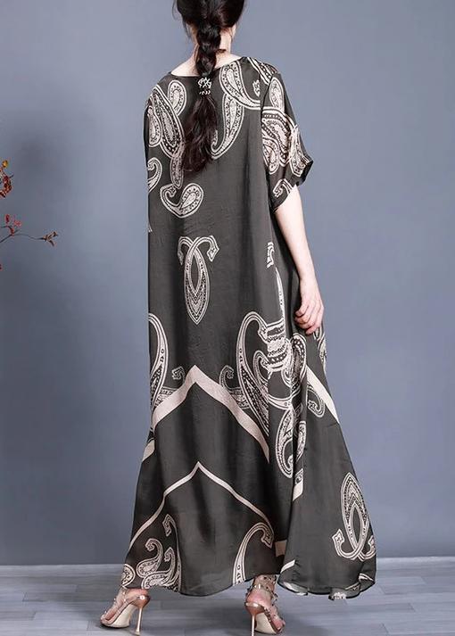 Paisley Print Short Sleeve Crew Neck Loose Maxi Dress - View 4