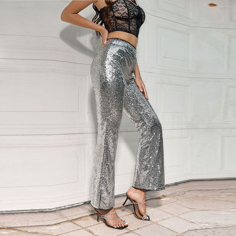 Sequin Paillette High Wasit Cropped Pants