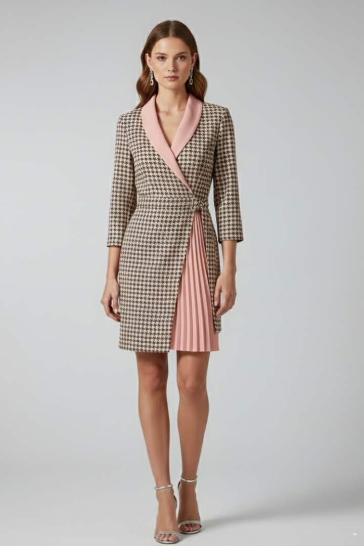 Shawl Collar Belted Pleated Wrap Blazer Dress 7