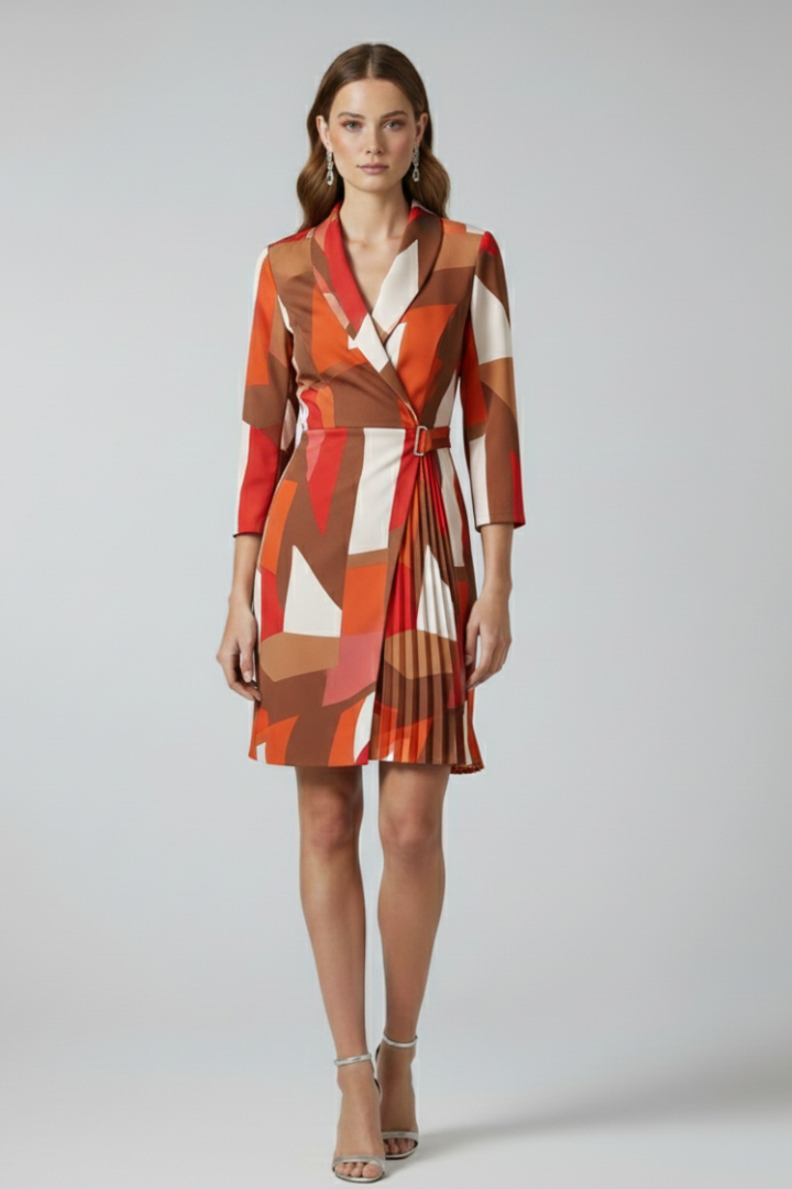 Shawl Collar Belted Pleated Wrap Blazer Dress 10