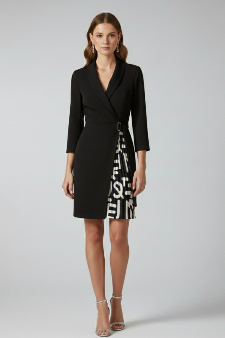 Shawl Collar Belted Pleated Wrap Blazer Dress 8