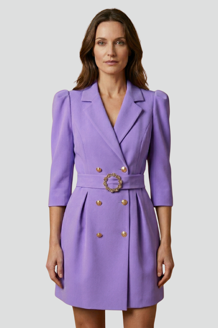 Notch Lapel Belted Double Breasted Blazer Mini Dress 9