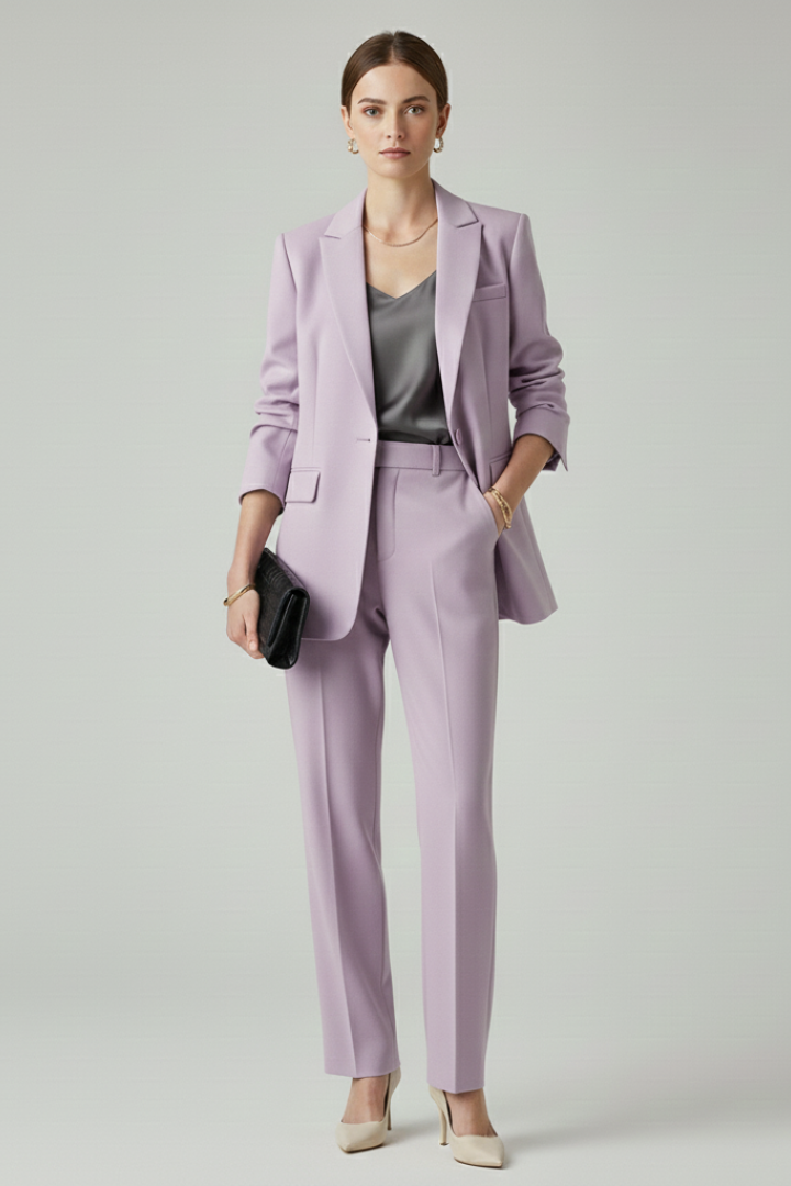 Notched Lapel Single Button Blazer and Trousers Two Piece Set 7