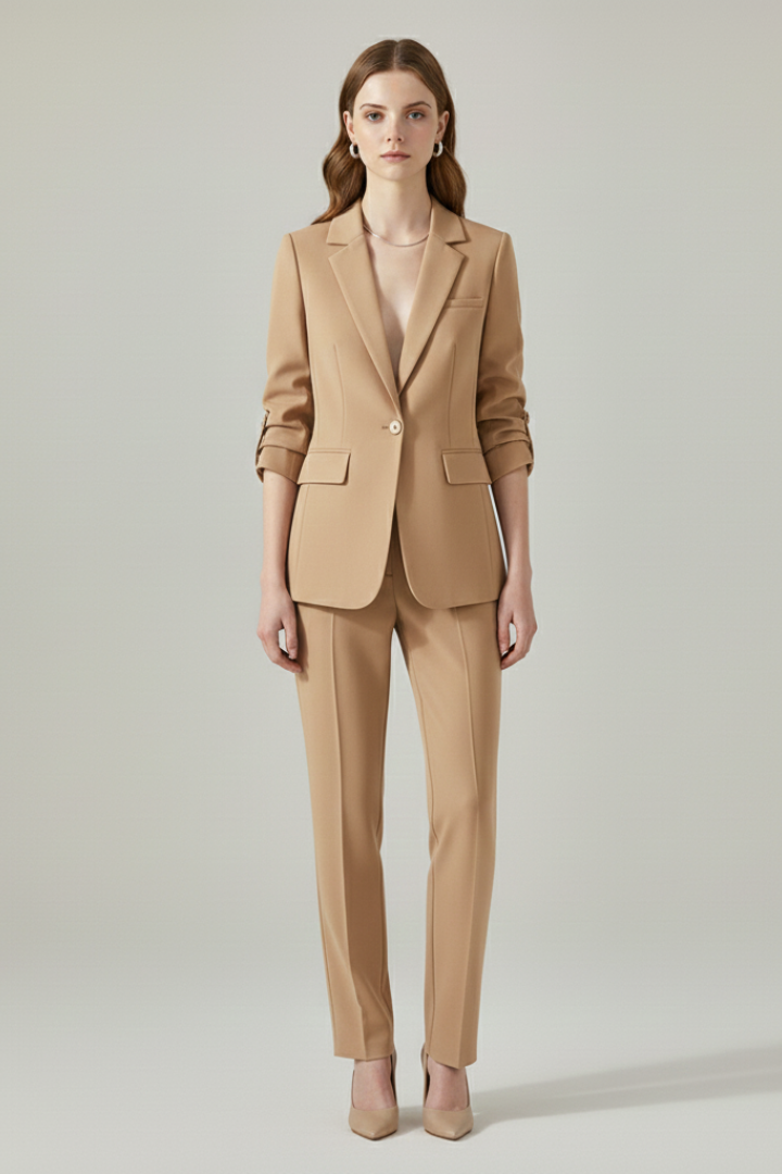 Notch Lapel Single Button Blazer and Trousers Two Piece Set 7