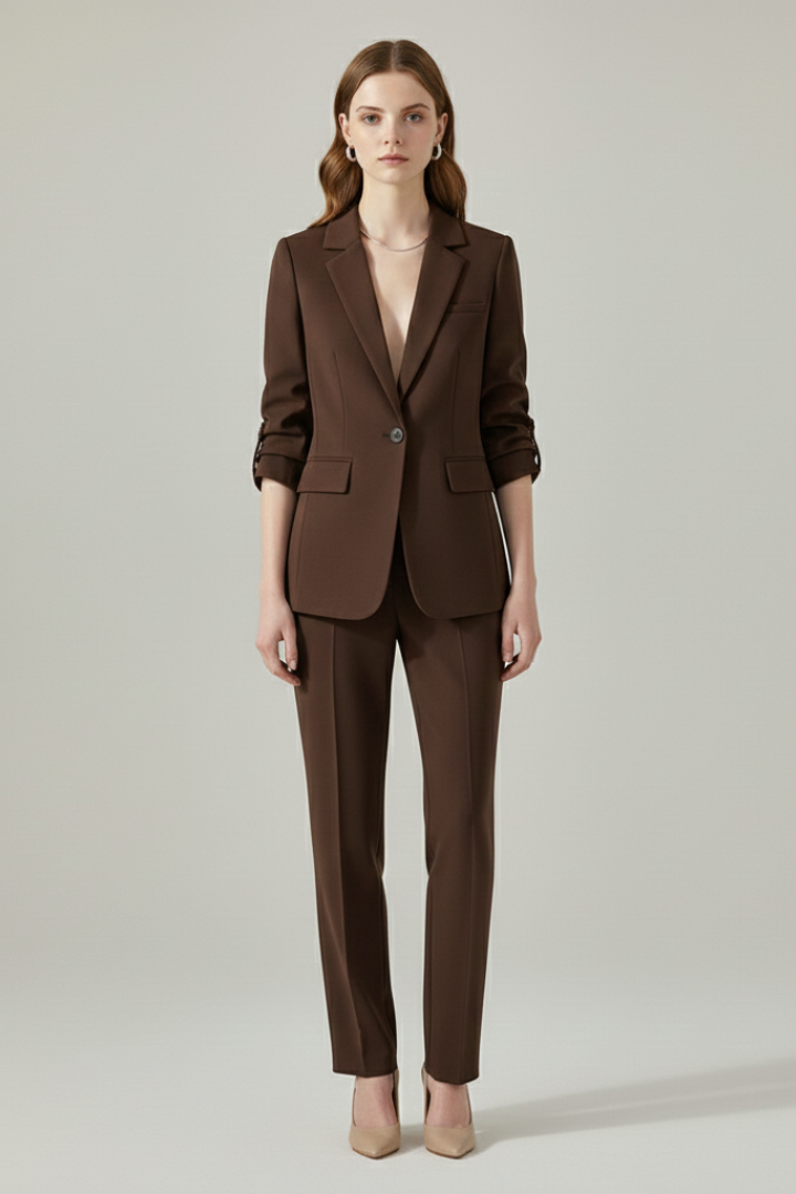 Notch Lapel Single Button Blazer and Trousers Two Piece Set 6