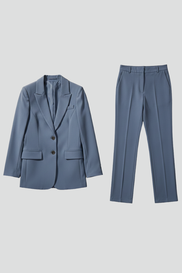 Notched Lapel Two Button Blazer and Straight Leg Trousers Two Piece Set
