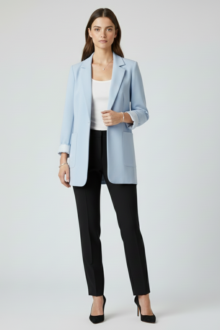 Notch Lapel Open Front Patch Pocket Longline Blazer 6