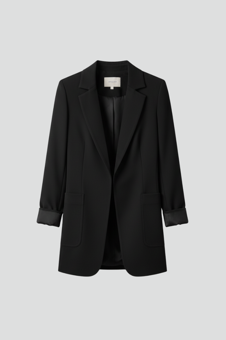 Notch Lapel Open Front Patch Pocket Longline Blazer