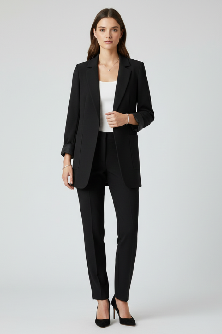 Notch Lapel Open Front Patch Pocket Longline Blazer 2