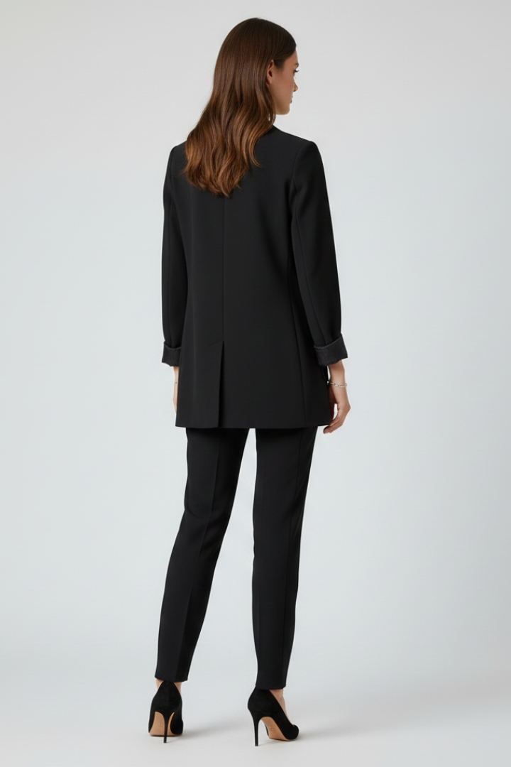 Notch Lapel Open Front Patch Pocket Longline Blazer 5