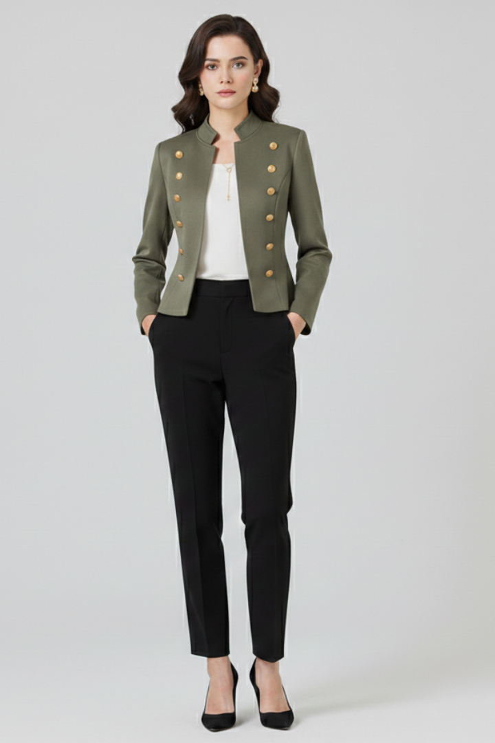 Stand Collar Double Breasted Button Cropped Military Jacket 8