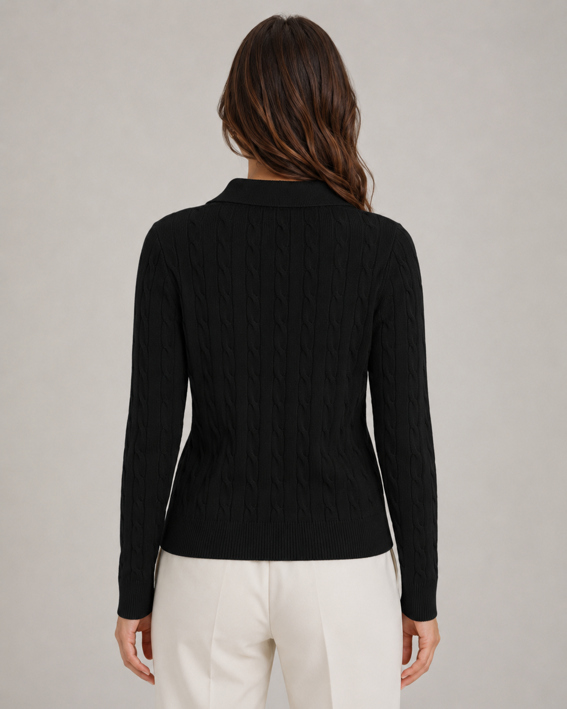 Cable Knit Collared Long Sleeve Polo Sweater 3