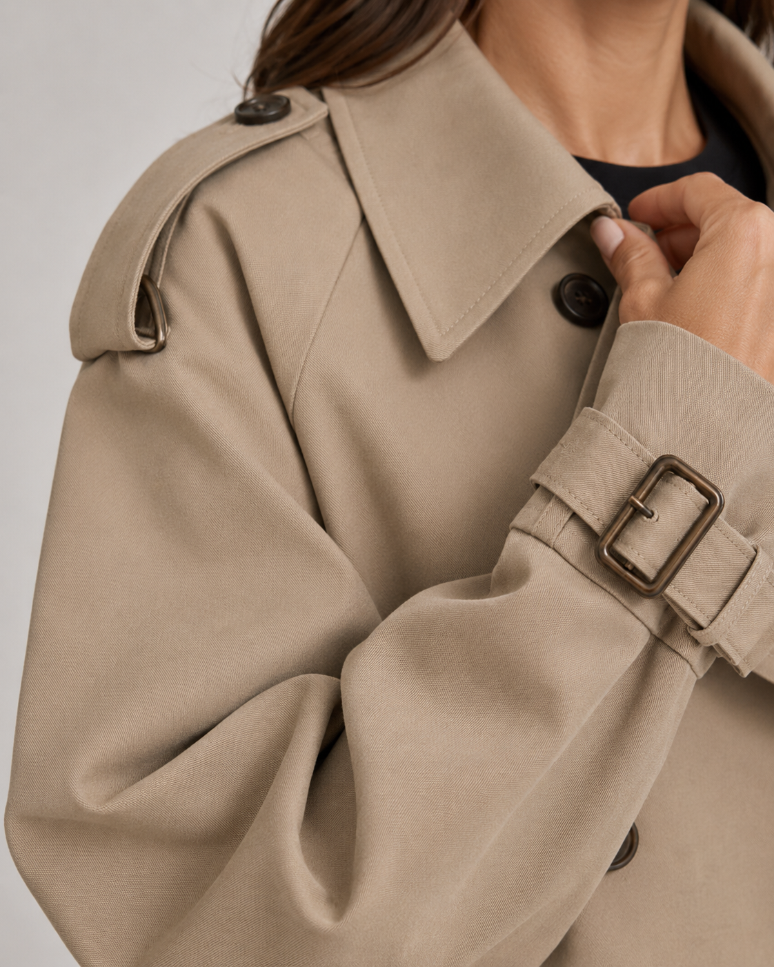 Double Breasted Buckle Cuff Cropped Trench Coat 3