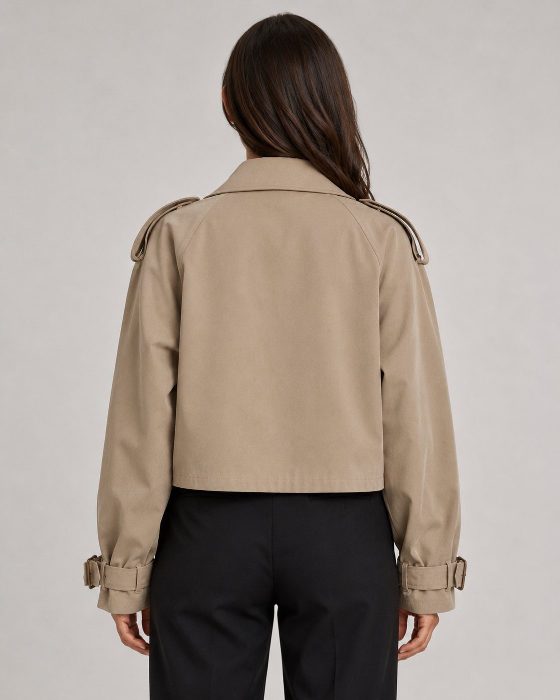 Double Breasted Buckle Cuff Cropped Trench Coat 6