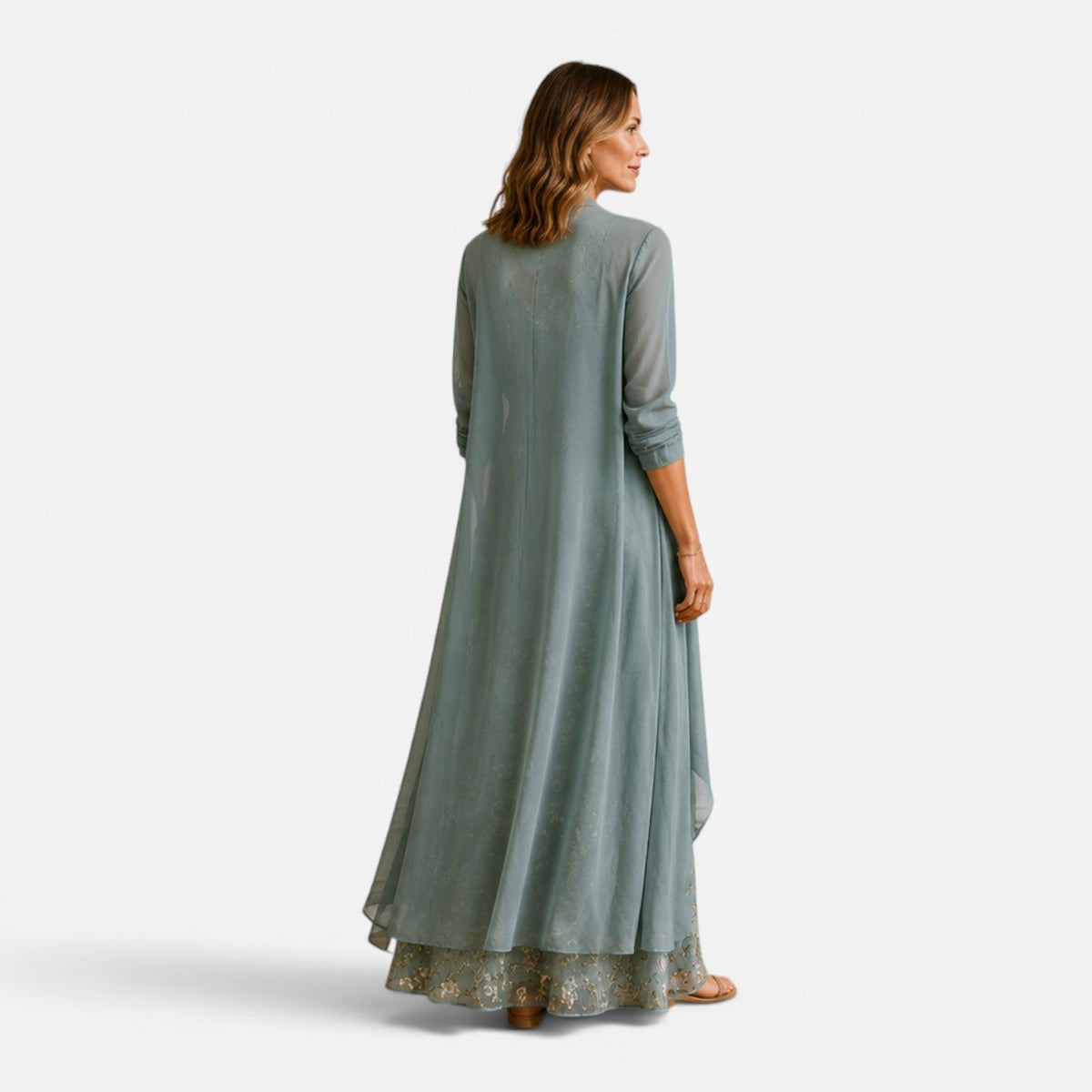 Floral Embroidered Lace Maxi Dress and Sheer Chiffon Duster Two Piece Set 3