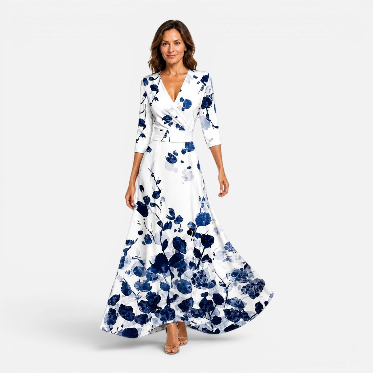 Floral V-Neck Wrap Fit and Flare Maxi Dress 2