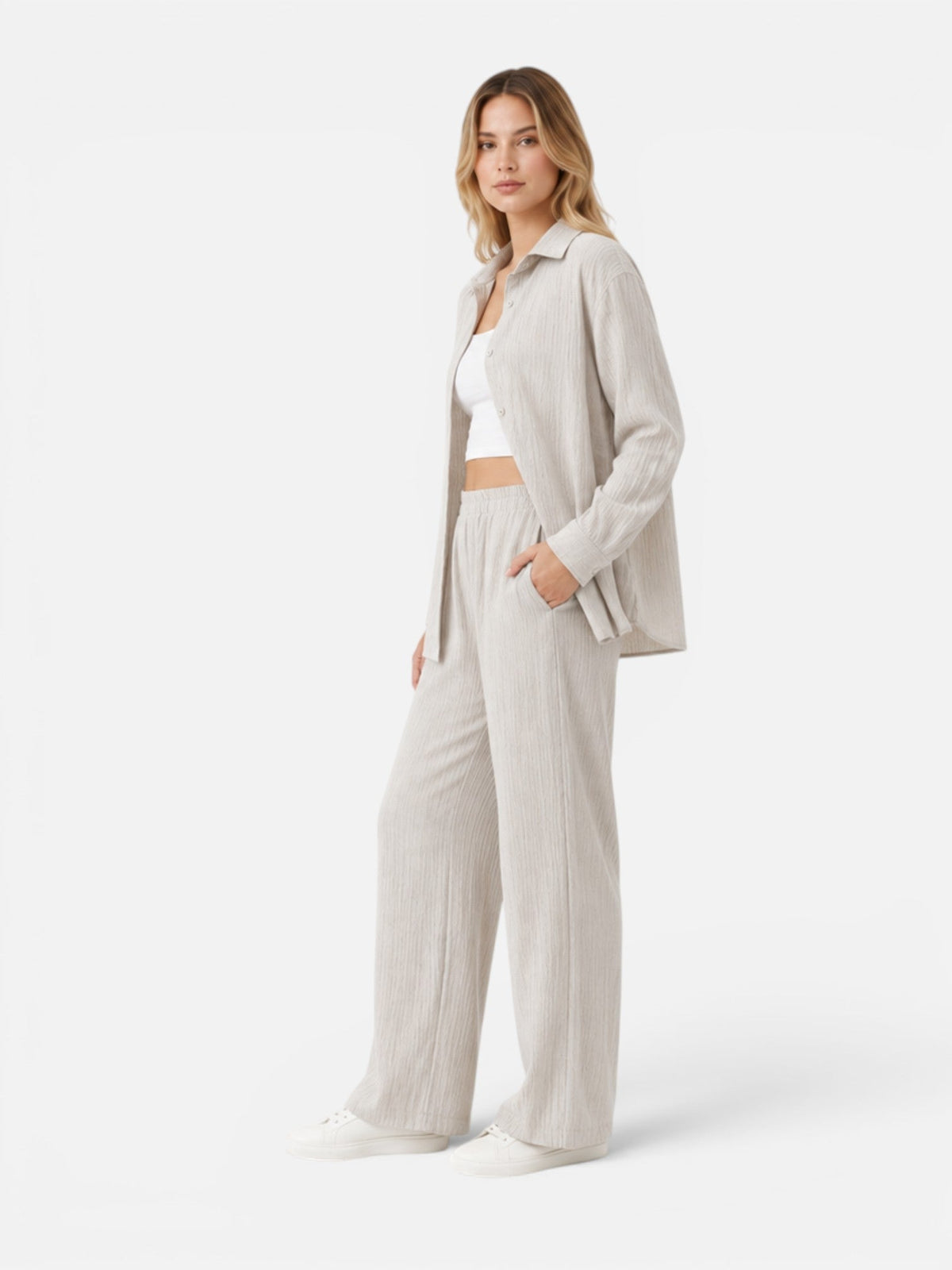 Oversized Shirt and Wide Leg Pants Two Piece Set 6