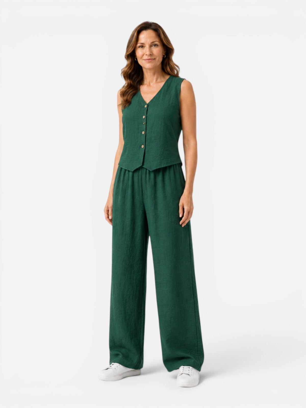 Button Front Vest and Wide Leg Pants Linen Look Two Piece Set 3