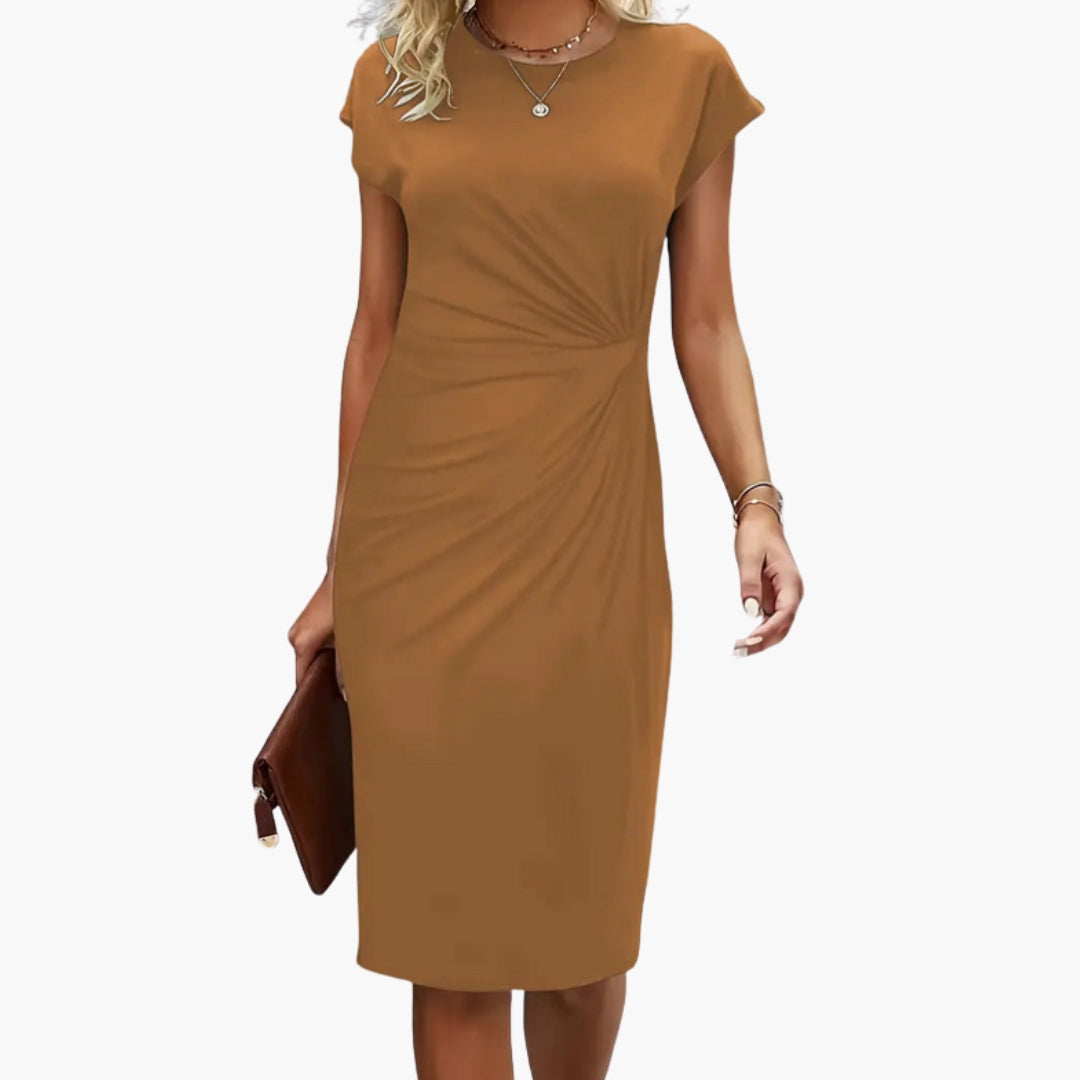 Round Neck Short Sleeve Ruched Bodycon Midi Dress 4