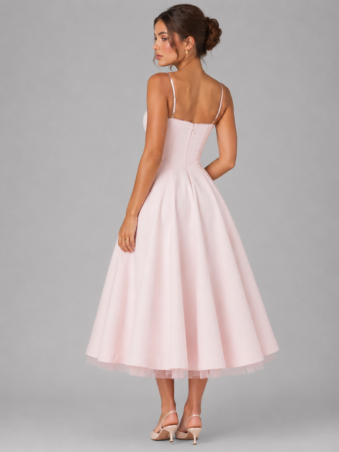 Corset Sweetheart Spaghetti Strap Full Skirt Midi Dress 2