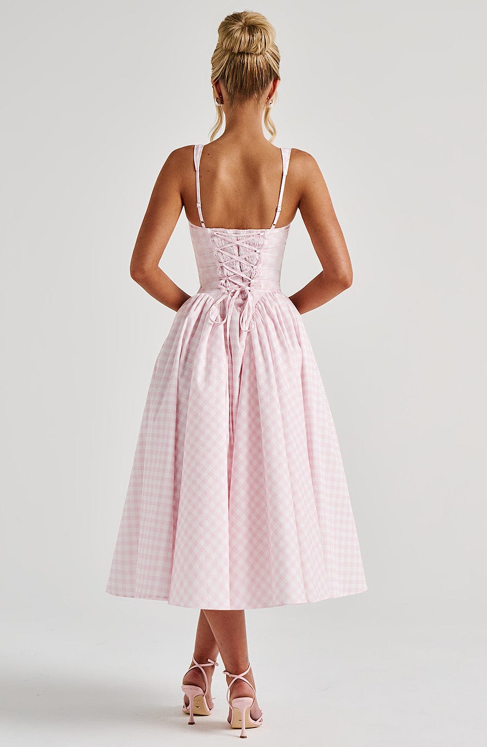 Gingham Square Neck Fit and Flare Midi Dress 3