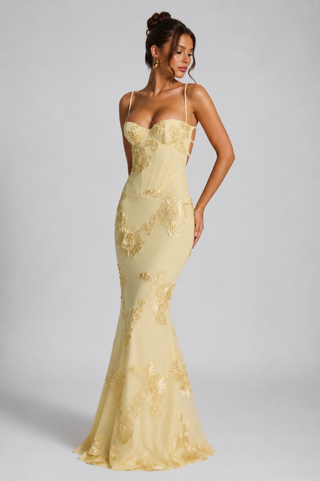 Floral Embroidered Sweetheart Corset Mermaid Maxi Gown 4