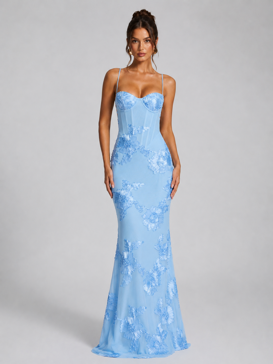 Floral Embroidered Sweetheart Corset Mermaid Maxi Gown 5
