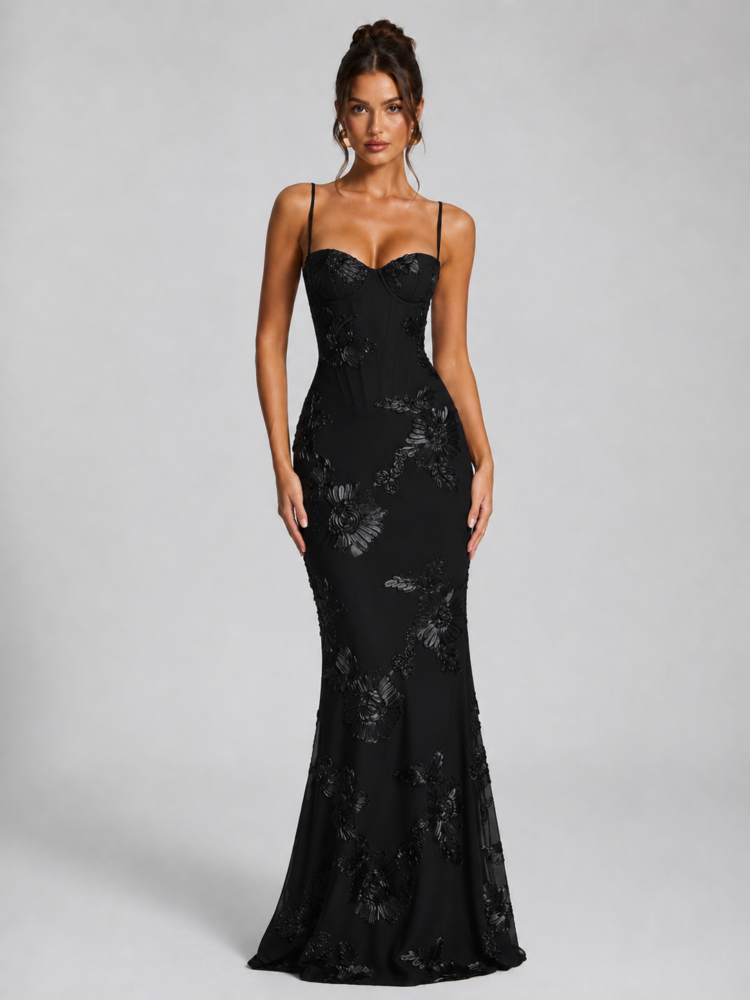 Floral Embroidered Sweetheart Corset Mermaid Maxi Gown 6