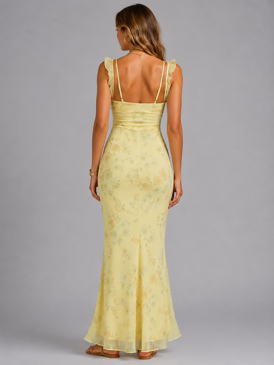 Floral Ruffle Strap V-Neck Slip Maxi Dress 3