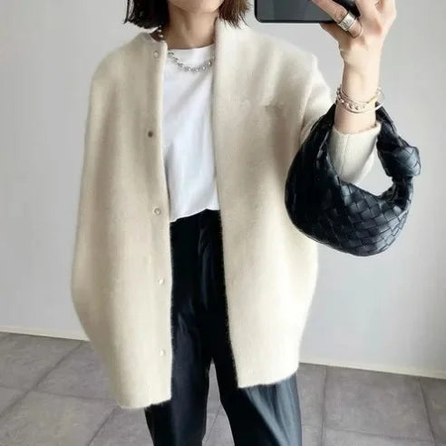 Round Neck Button Front Loose Open Knit Cardigan 7