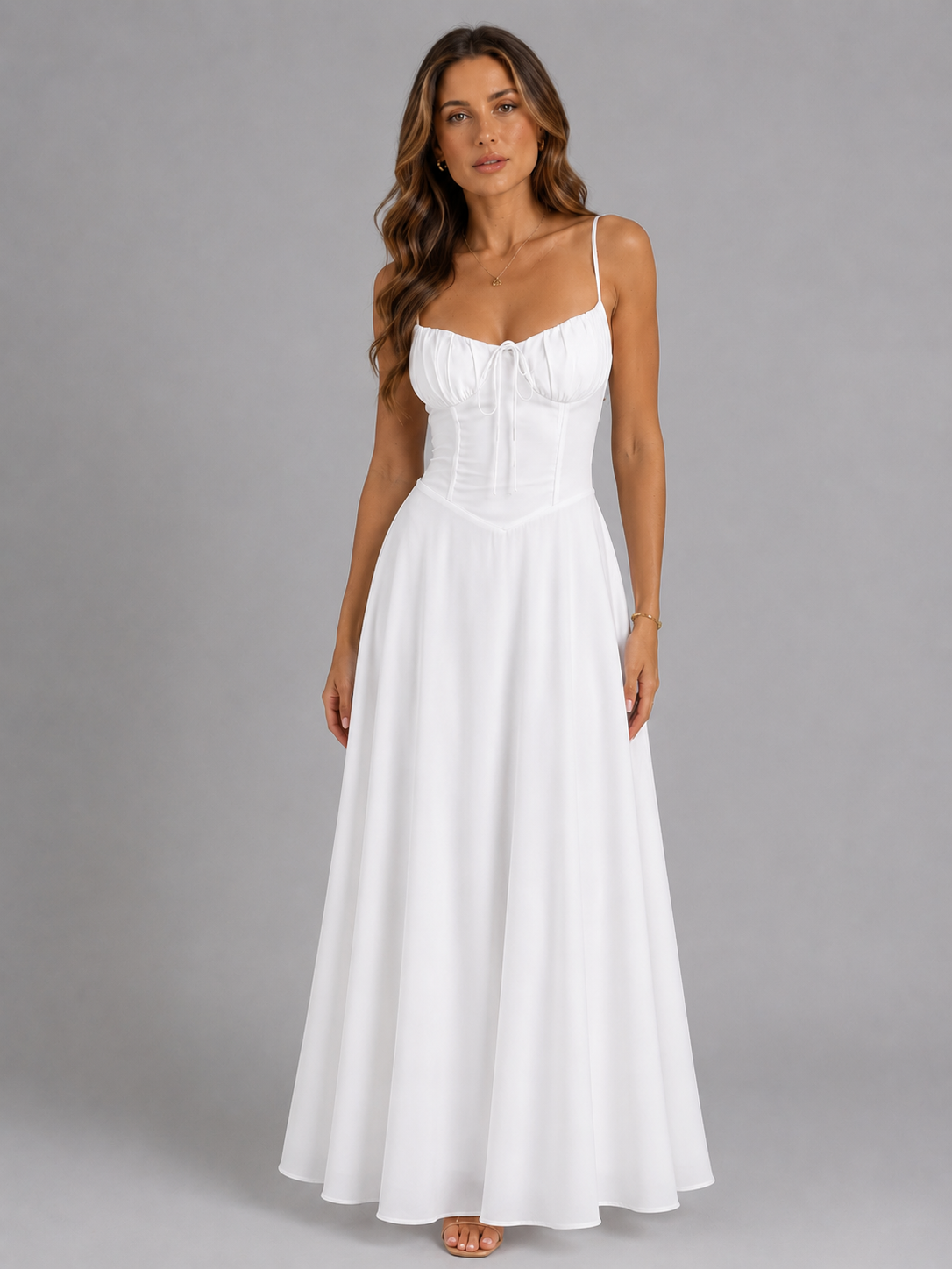 Strappy Sweetheart Corset Bodice A-Line Maxi Dress 4