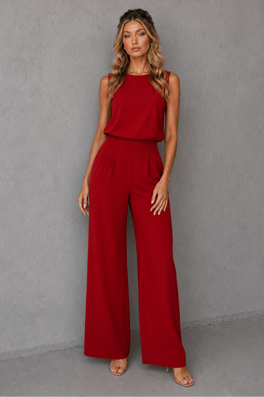 Sleeveless Round Neck Top and Wide Leg Pants Two Piece Set 6