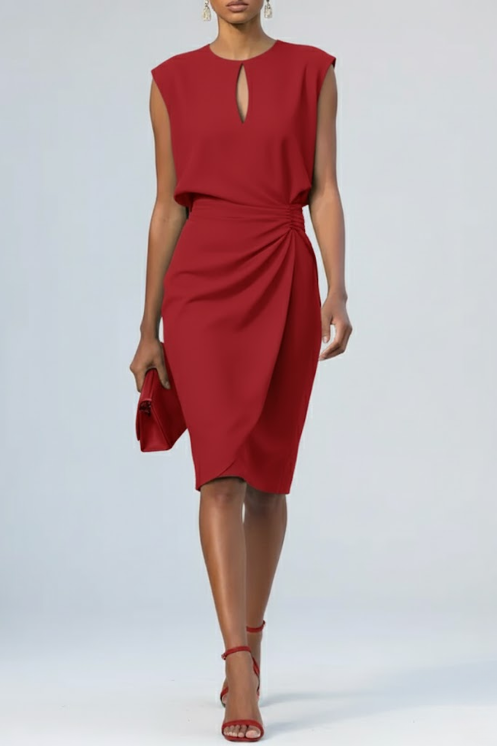 Keyhole Neck Sleeveless Ruched Wrap Midi Dress 10